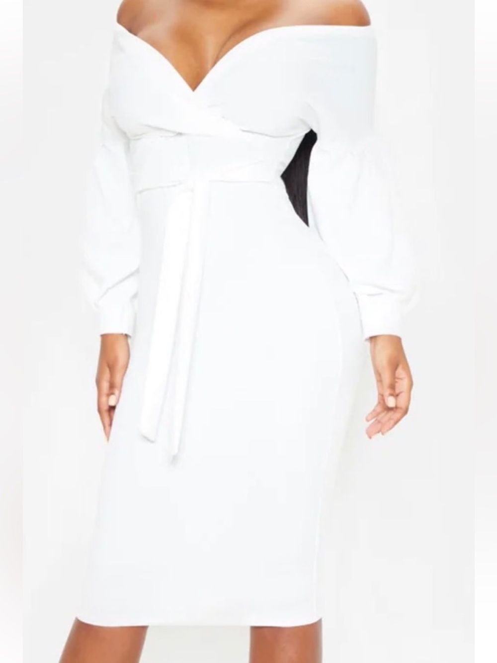 PrettyLittleThing White Tie-Waist Midi Dress